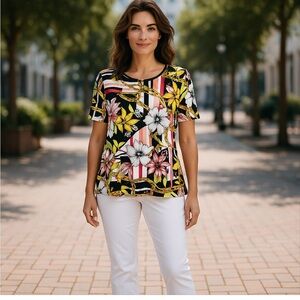 Cable & Gauge White Yellow Graphic Blouse
